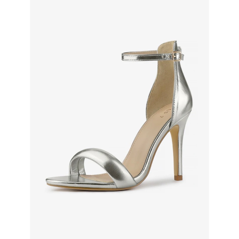 Silver Ankle Strap Stiletto Heels